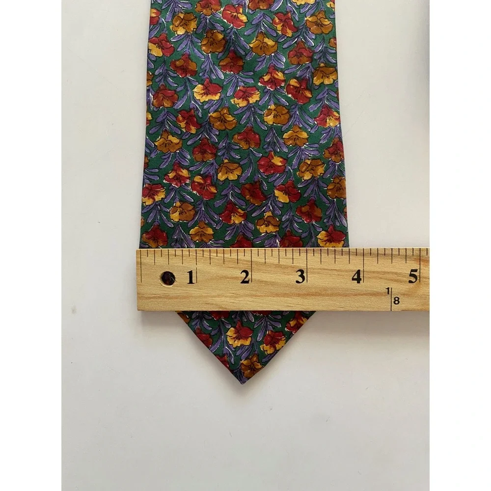 Robert Stock Mens Silk Necktie Green Floral Botanical Print Made in USA 57x3.75